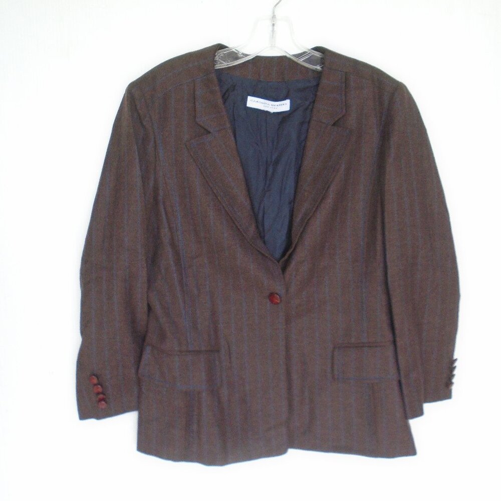 vintage Carolina Herrera Womens Wool/Cashmere Jacket Blazer Size 8 Brown Striped